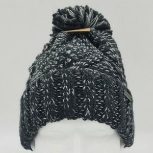 Field & Stream womens black & grey pom pom beanie